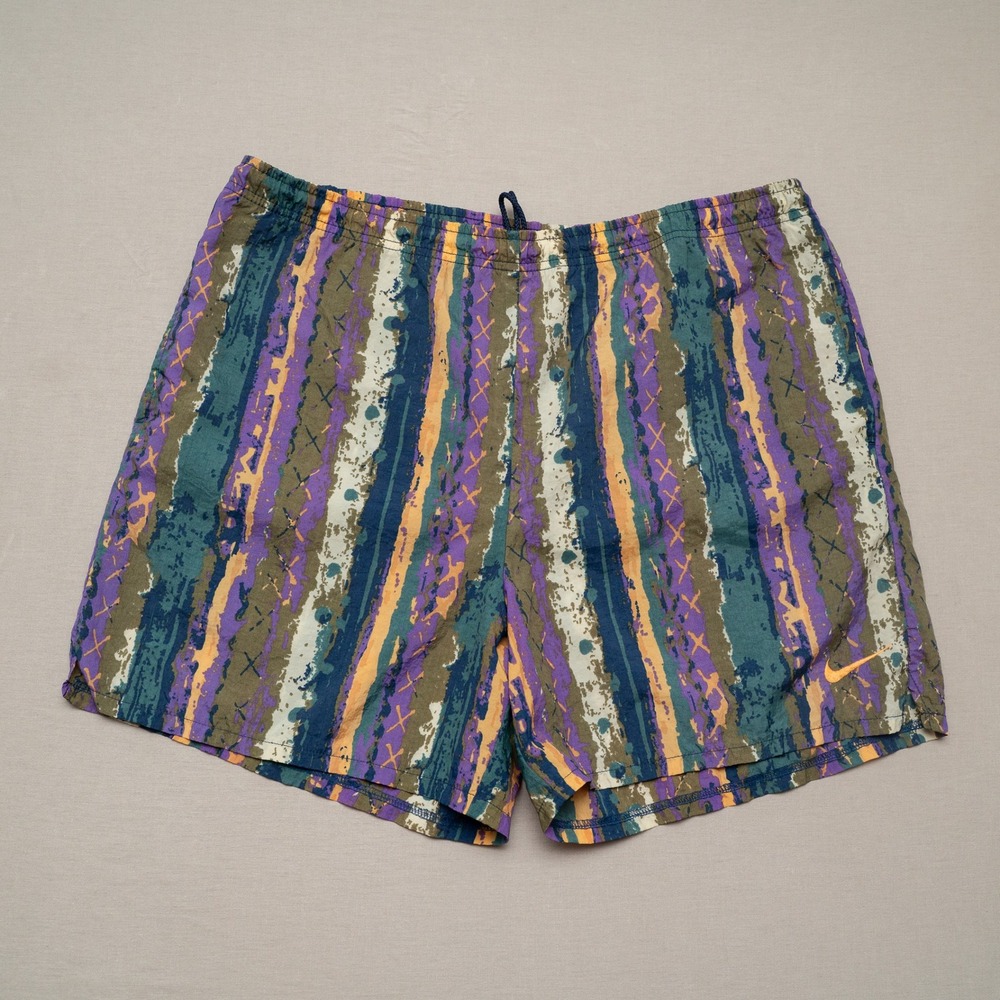 Nike Vintage 90s Abstract Drawstring Nylon Shorts Swim Trunks Size XL
